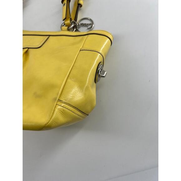 Coach Purse Canary Yellow Patent Leather Tote Shoulder Bag Designer Authentic - Picture 9 of 12